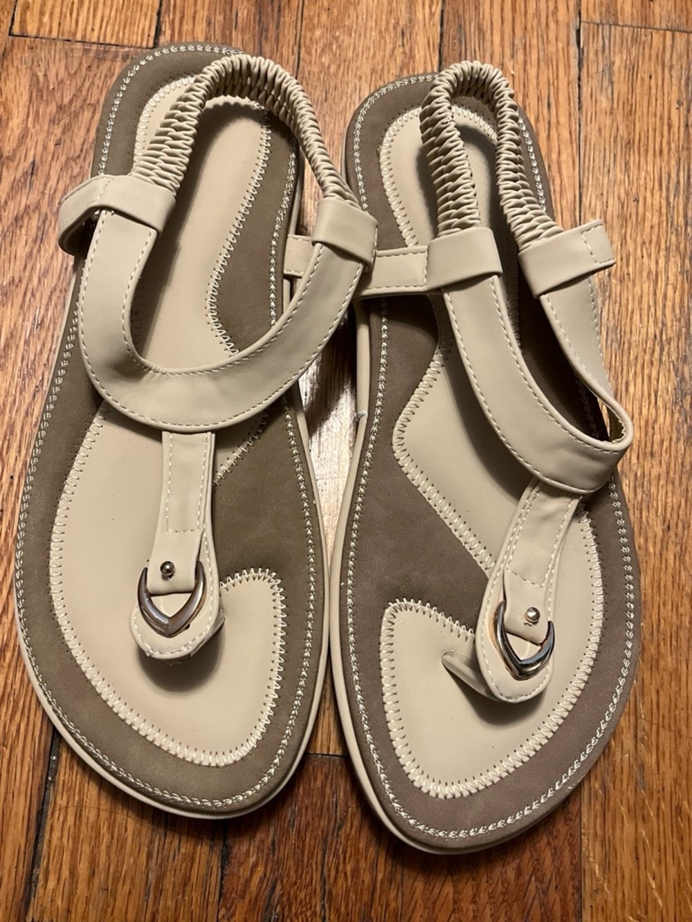 Women's Beige Elastic Back Thong Sandals - Comfortable Everyday Style